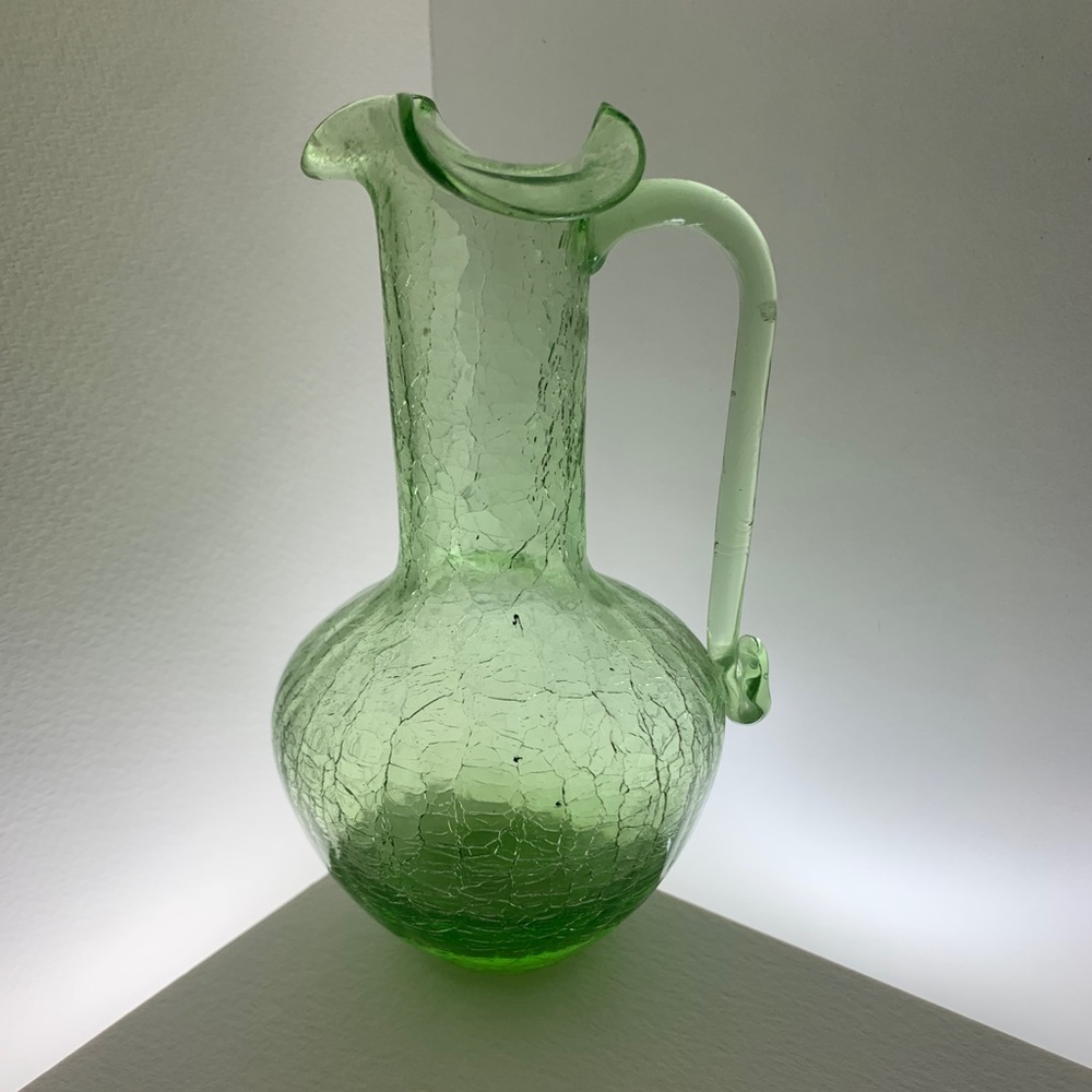 Vintage Green Crackle Glass Small Pitcher or Decanter